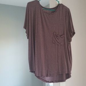 AE Soft & Sexy Maroon and White Striped Tee XXL